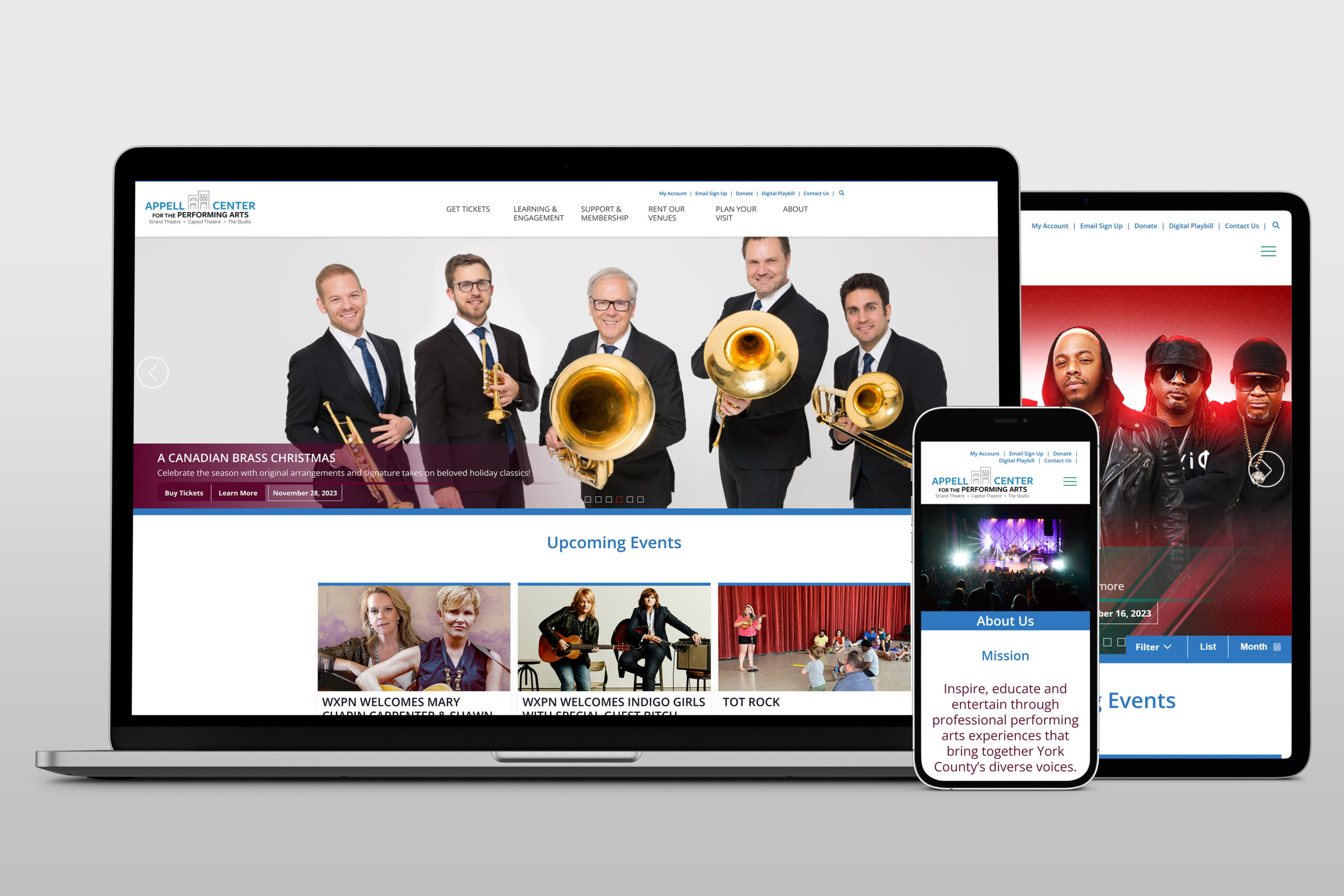 A mockup on three different sized screens of the Appell website that we designed.