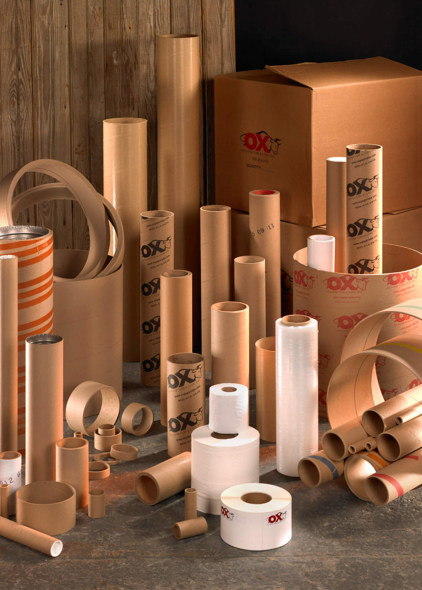 A vast array of carboard tubes produced by Ox industries.