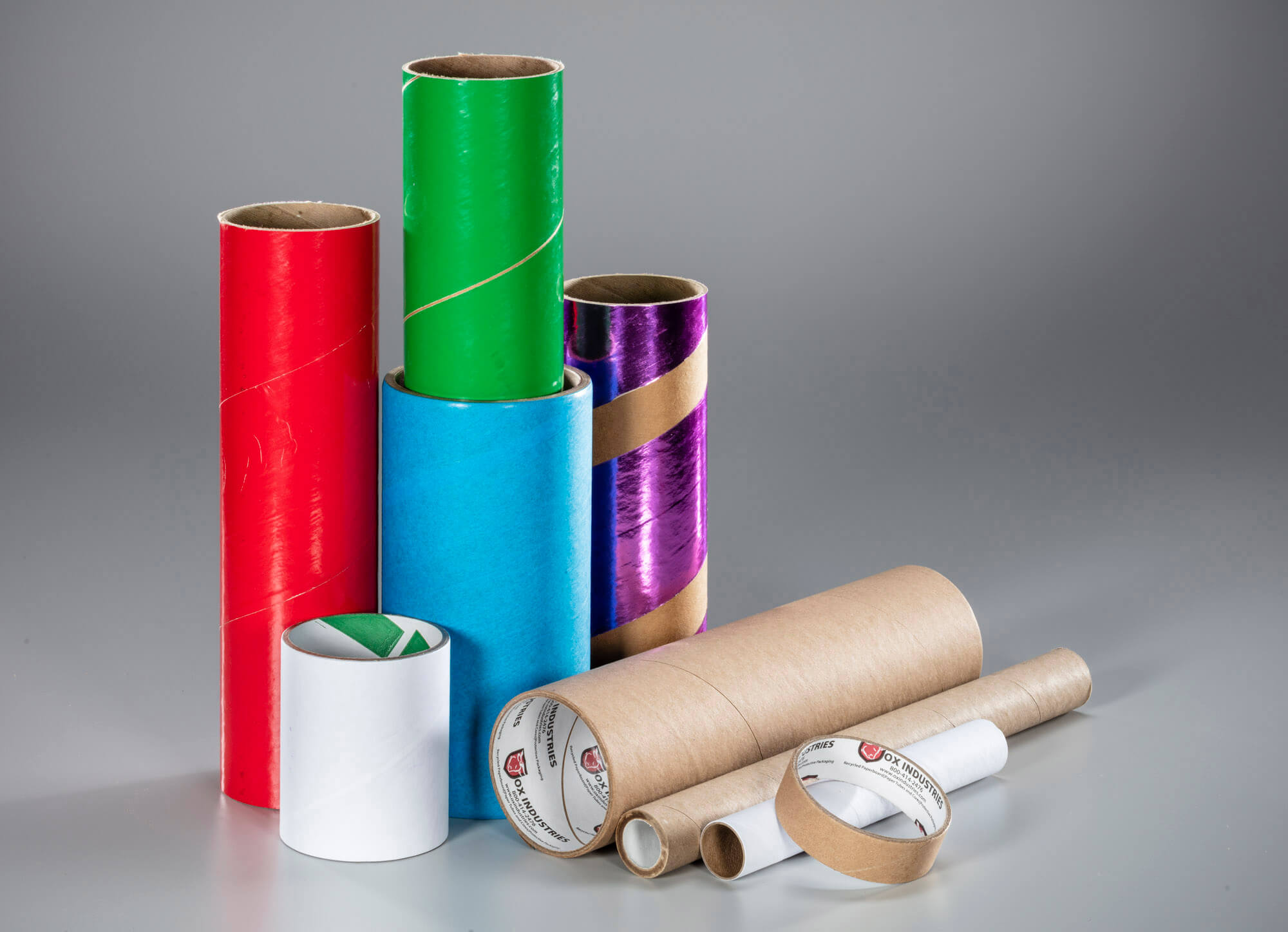 A selection of different colored carboard tubes.