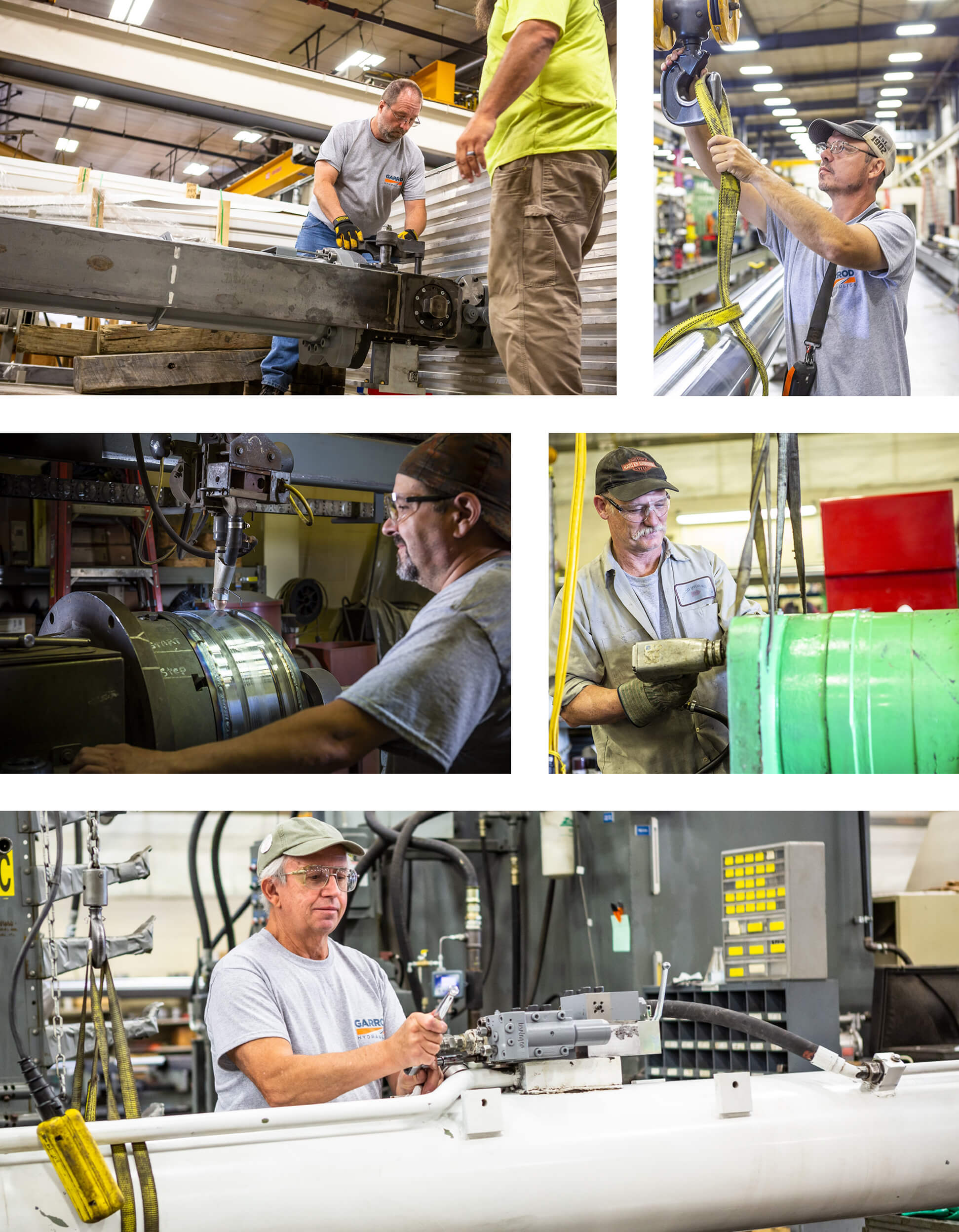 Four photos taken at the Garrod factory of workers.