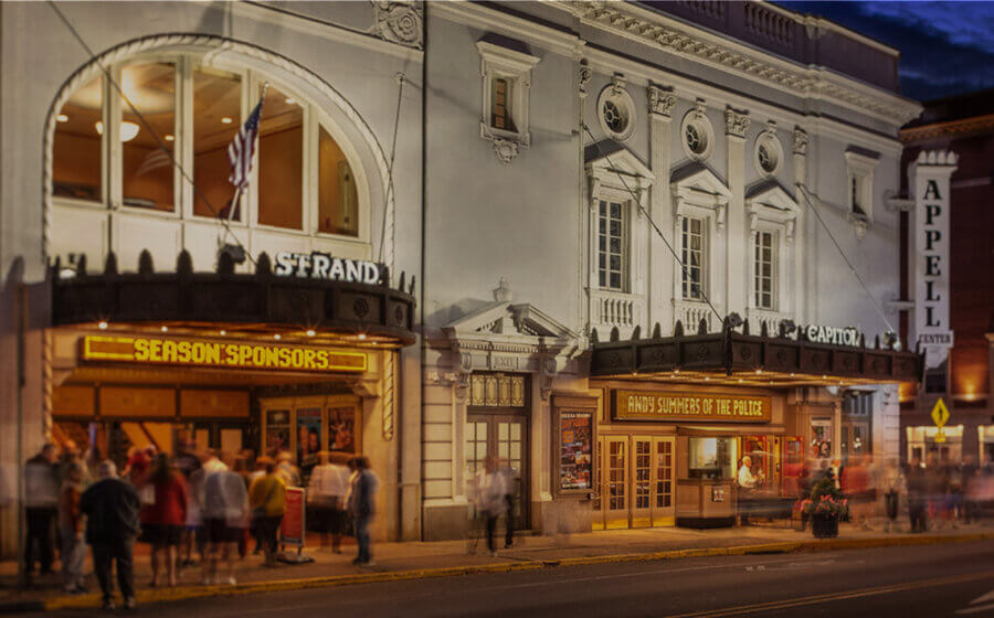 A dusk image of the Appell theater