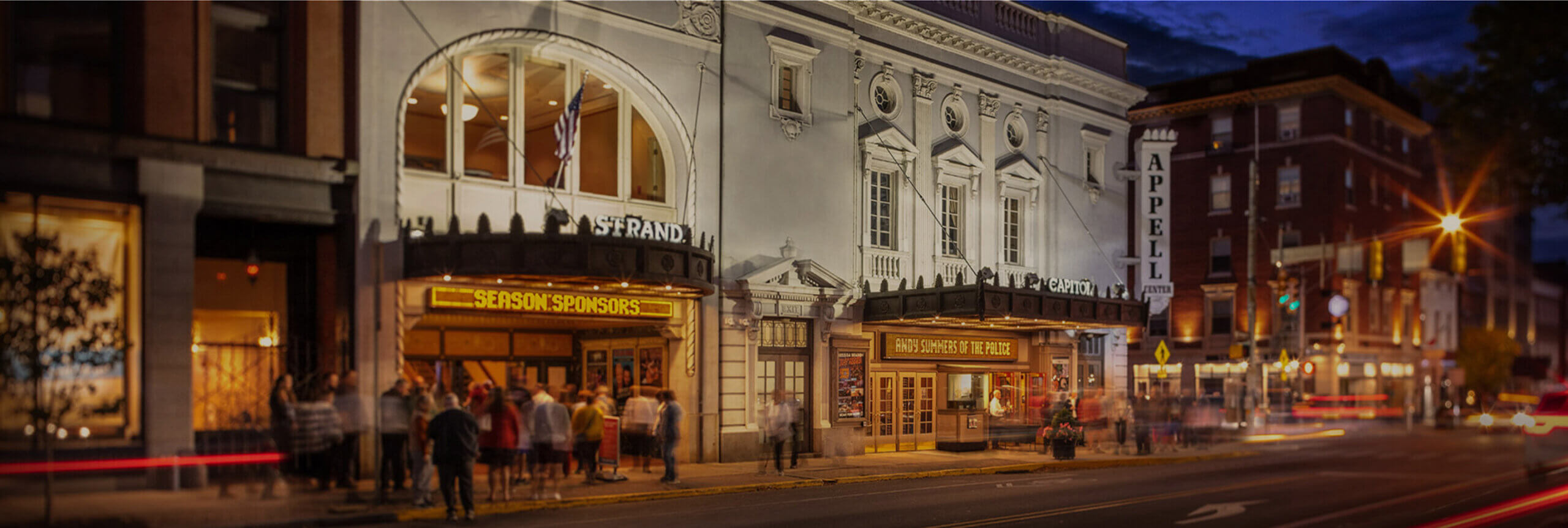 A dusk image of the Appell theater