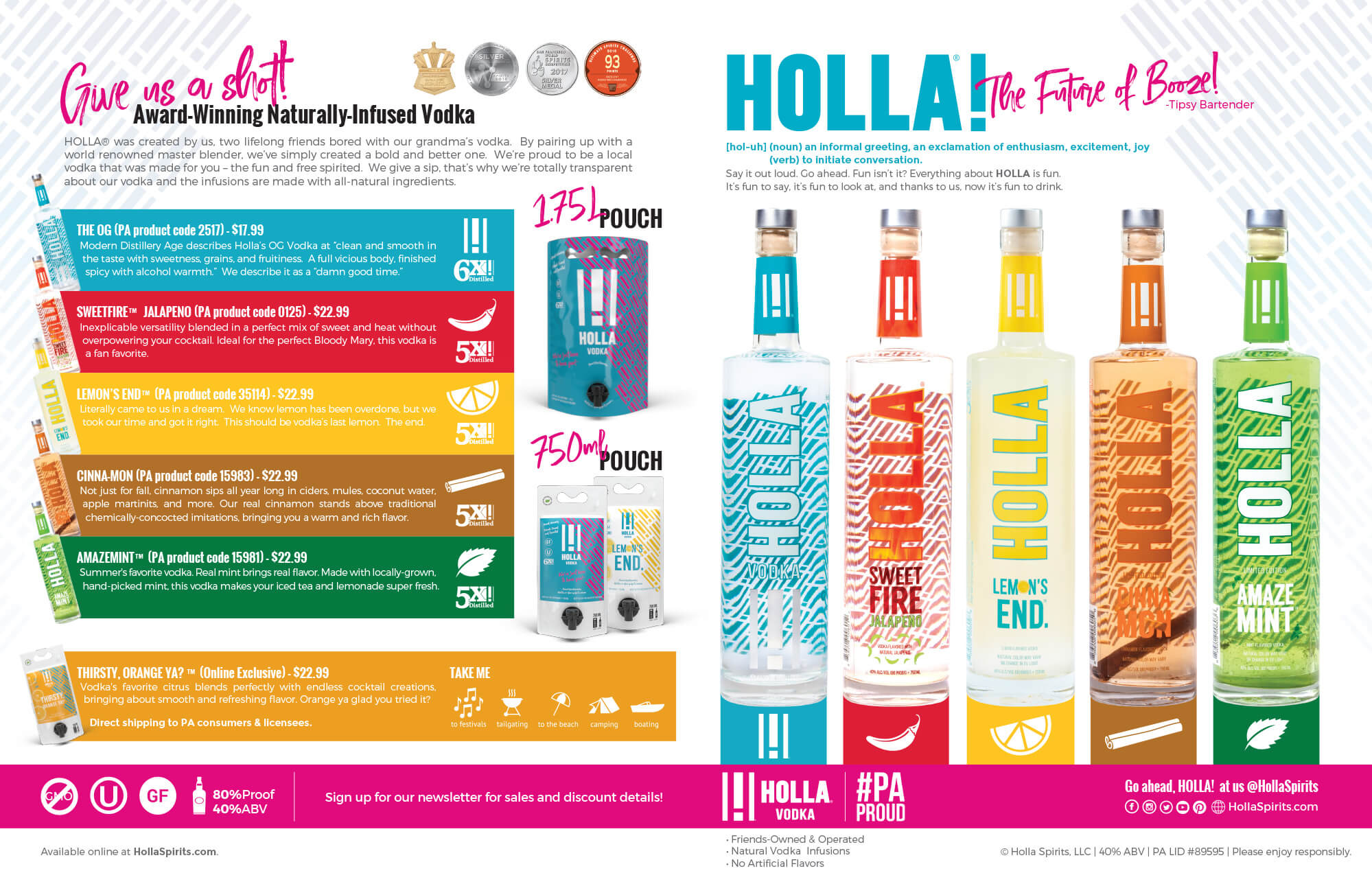 A piece of Holla Vodka marketing containing the bottles shot at Hayman Creative Studio.