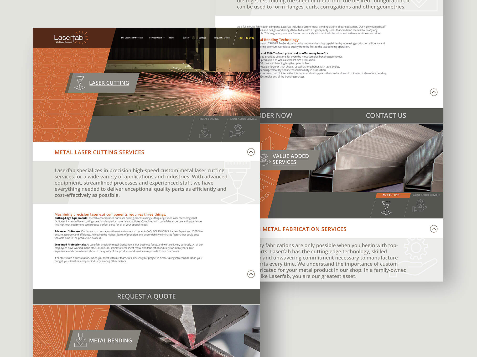 An image showing two pages from the Laserfab website.