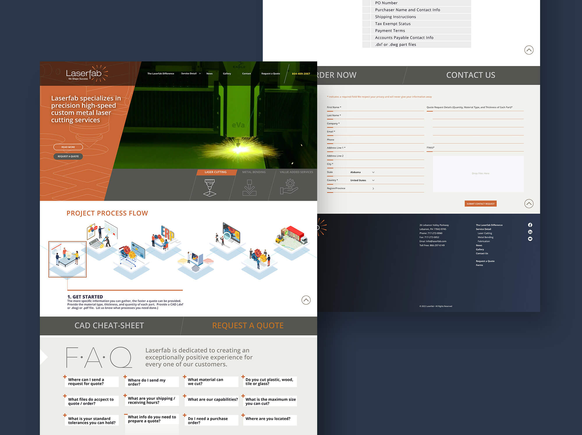 An image showing two pages from the Laserfab website.