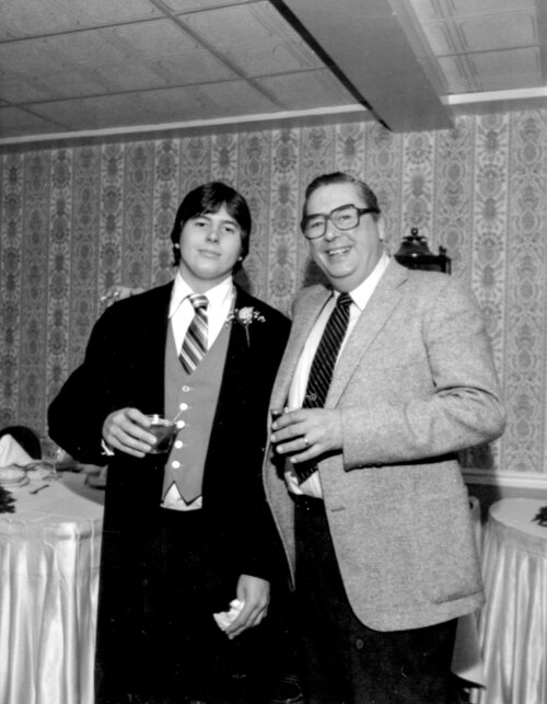 1970s photo of Jim Hayman, two generations at a wedding.