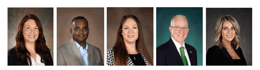 Four portrait images each with a different colored background.