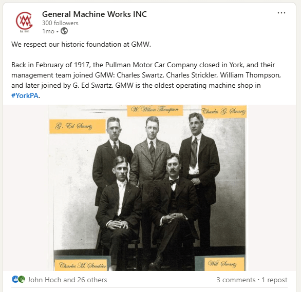 LinkedIn post created for General Machine Works by Hayman Creative Studio.