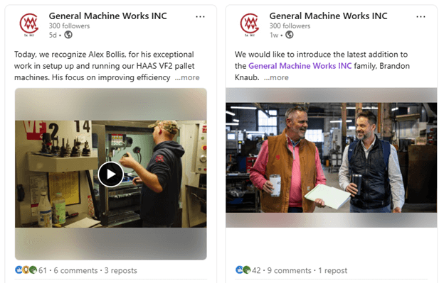 LinkedIn posts created for General Machine Works by Hayman Creative Studio.