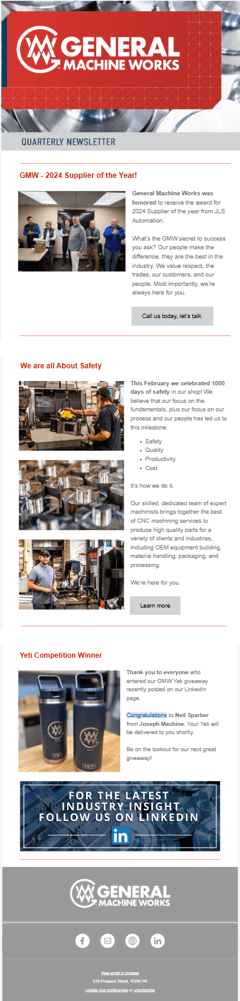Hayman Creative Studio designed a newsletter layout as part of the GMW digital strategy.