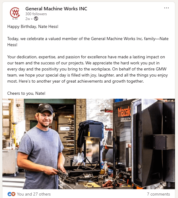 LinkedIn posts created for General Machine Works by Hayman Creative Studio.